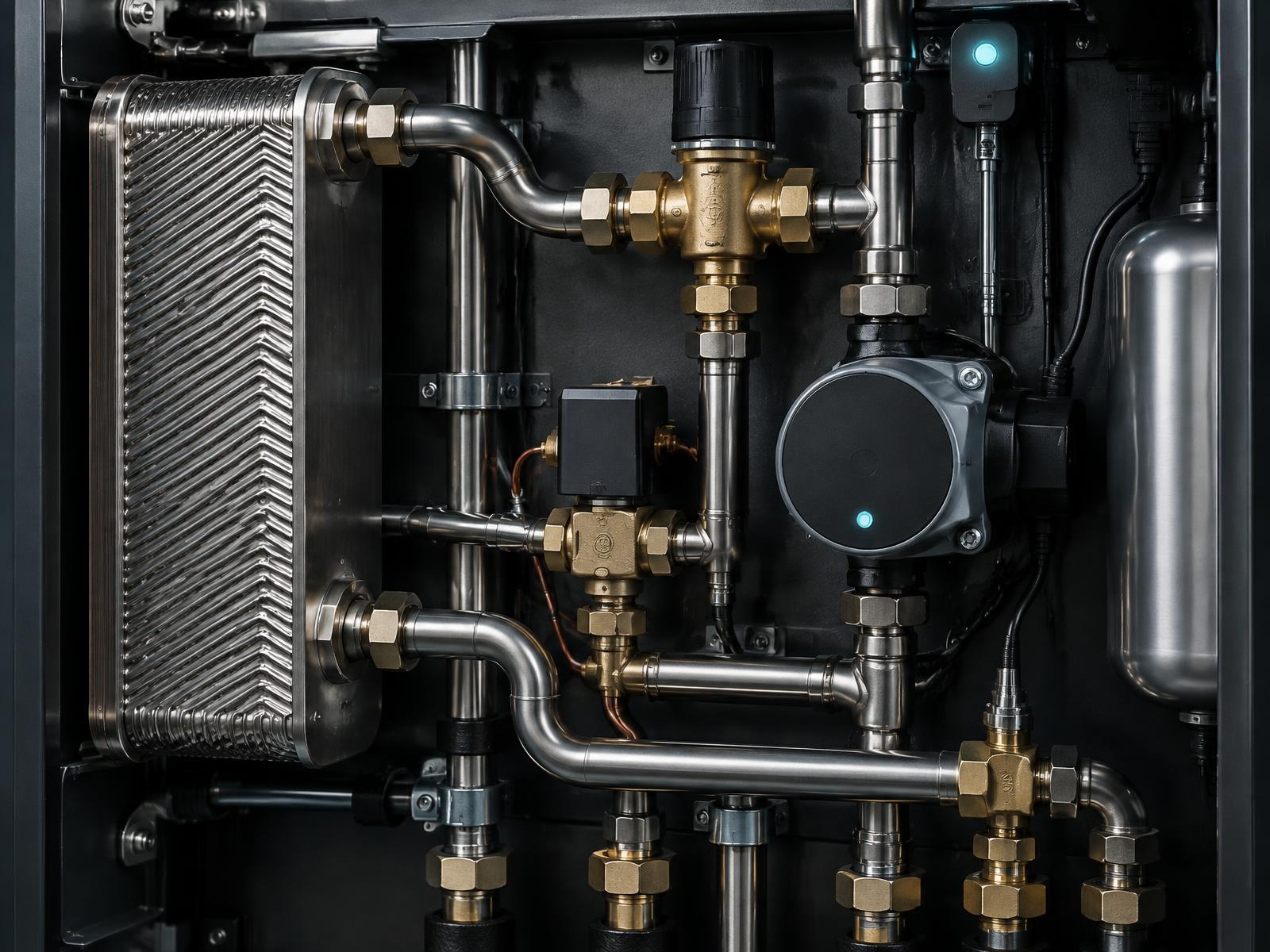 HIU pump, valve and heat exchanger assembly
