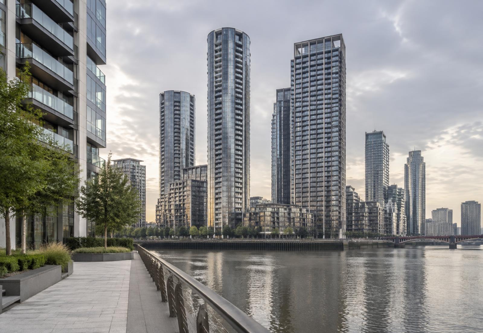 Riverside residential towers in Vauxhall, London